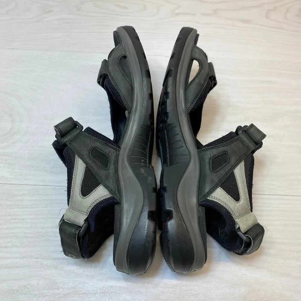 ECCO Womens 10 41 Sandals Receptor Hiking Black Leather Straps Walking Shoe